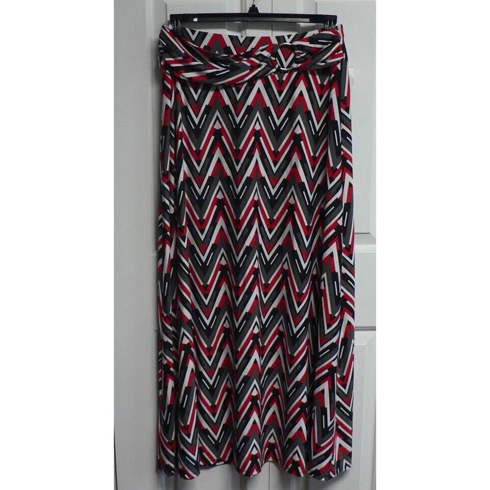 Rebecca Taylor O-Ring‎ Chevron Print Maxi Skirt Red/Black/Grey/White Small $130